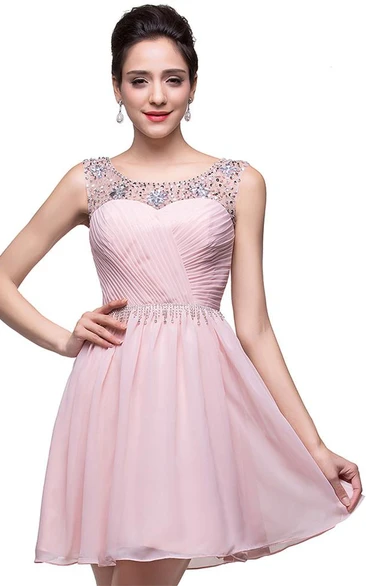 Elegant Sleeveless Crystal Short Homecoming Dress Chiffon