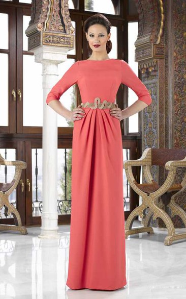 3-4 Sleeve Jewel Neck Jeweled Chiffon Mother Of The Bride Dress