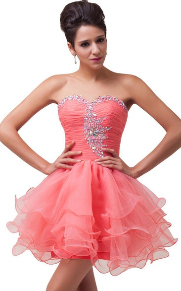 Sweetheart A-line Tiered Dress With Crystal Bodice