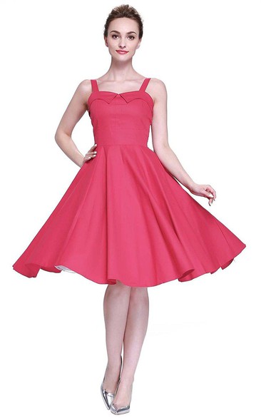 A-line Knee-length Dress with Straps and Square Neckline