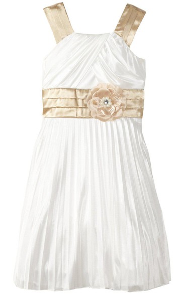 Sleeveless A-line Pleated Dress With Criss Cross