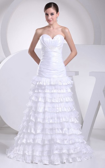 Sweetheart Tiered A-Line Dress With Ruching and Strass