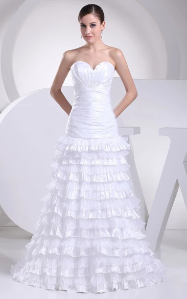 Sweetheart Tiered A-Line Dress With Ruching and Strass