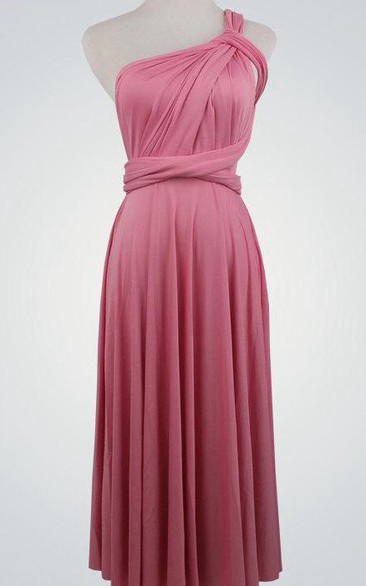 One Shoulder Pleated Jersey A-line Long Dress With Bow