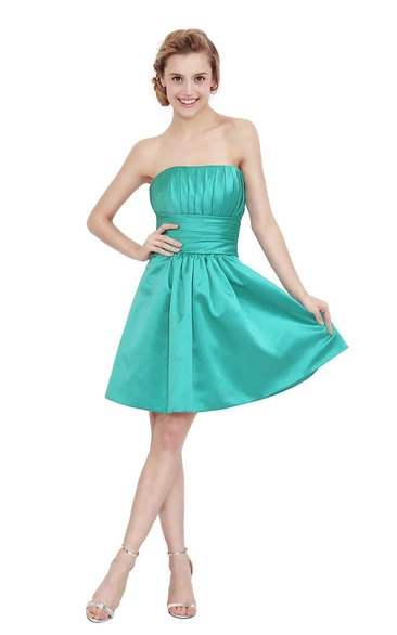 Impressive Strapless A-line Satin Dress With Pleats