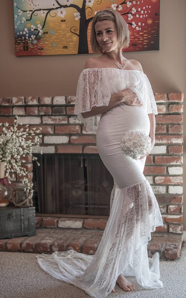 Mermaid Trumpet Illusion Half Sleeve Empire Maternity Wedding Dress