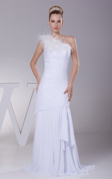 One-Shoulder Sheath Chiffon Dress With Draping