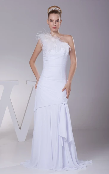 One-Shoulder Sheath Chiffon Dress With Draping