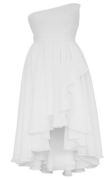 One-shoulder High-low Layered Pleated Chiffon Dress