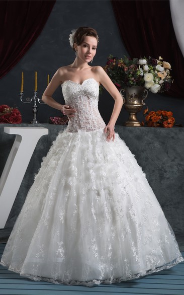 Sweetheart Lace Illusion Waist and Ball-Gown With Beading