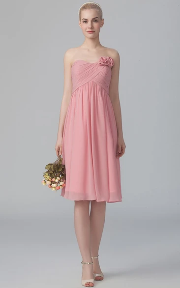 Strapless A-Line Dress With Flower Details