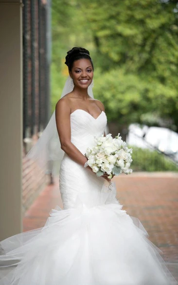 Trumpet Short Sweetheart Sleeveless Bell Ruffles Backless Tulle Organza Dress