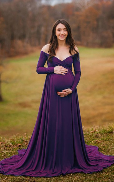 A-line T-shirt Long Sleeve Empire Maternity Dress