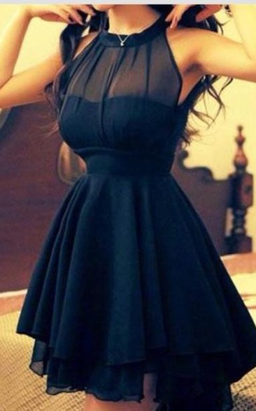 Elegant High Neck Chiffon Summer Homecoming Dress