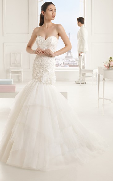 Sweetheart Lace Bodice Lavish Dress With Tiers