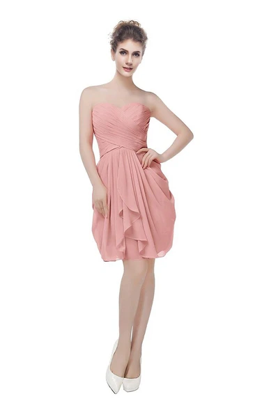 Sweetheart Short Chiffon Dress With Criss-cross Ruching