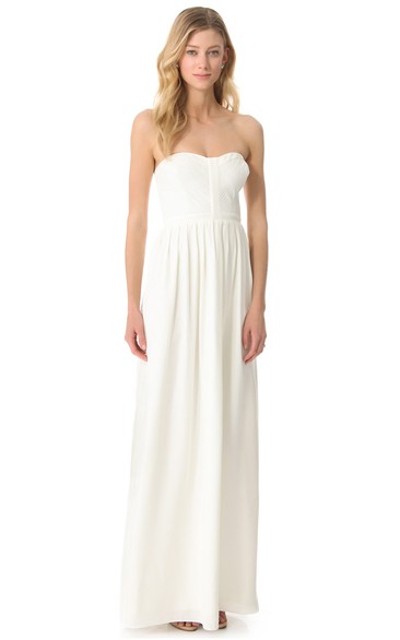 Long Strapless Pleated Sheath Chiffon Dress