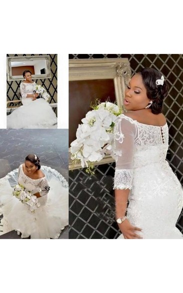 Elegant Half Long Sleeve Lace Appliques Off Shoulder Plus Size Wedding Dresses 