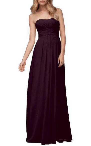 Strapless Ruched Floor-length Bridesmaid Dress with Zipper