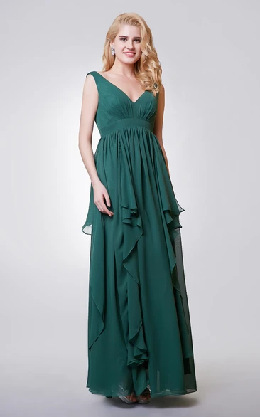 V-neck A-line Long Chiffon Dress With Tiers