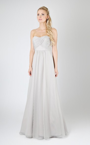 A-Line Long Strapless Dress With Has Cascading Ruffles