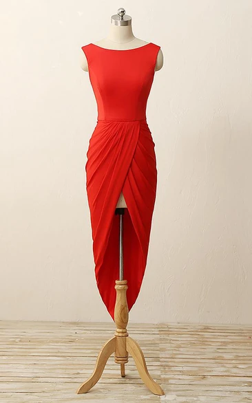 High-low Pleats Zipper Low-v Back Sheath Chiffon Dress