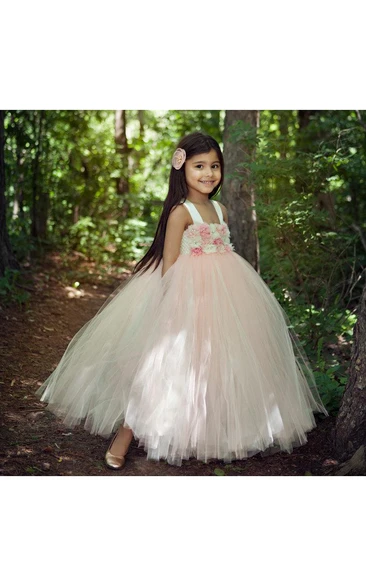 Floral Empire Floor Length Tulle Ball Gown Flower Girl