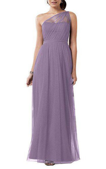 Illusion One Shoulder Tulle Ankle-length Dress