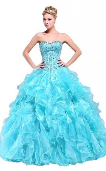 Stunning Sweetheart Ruffled Ball Gown With Beadings