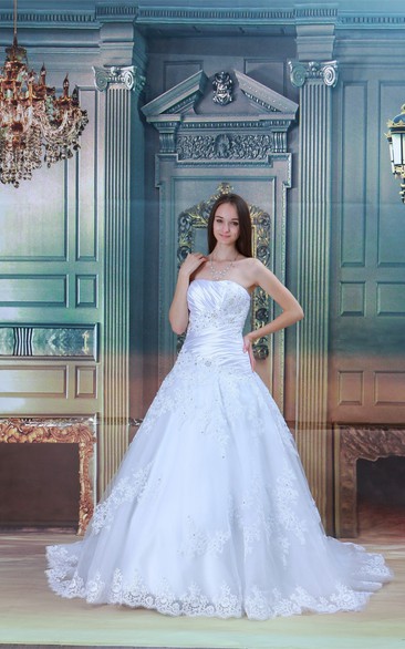 Noble Satin Organza Sleeveless a Line Strapless Wedding Dresses