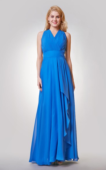 Ruched A-line Long Chiffon Dress With Side Draping