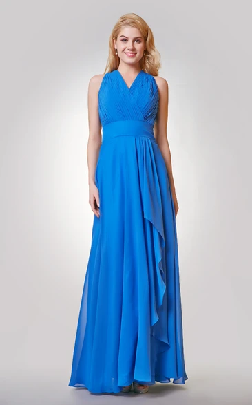 Ruched A-line Long Chiffon Dress With Side Draping