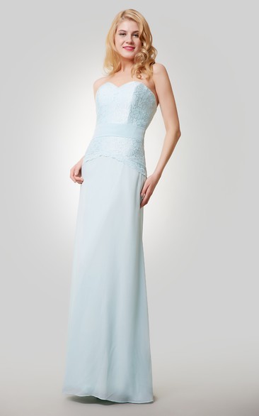 Column Chiffon Floor Length Sweetheart Dress With Lace Bodice