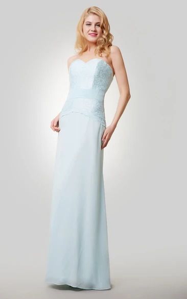 Column Chiffon Floor Length Sweetheart Dress With Lace Bodice