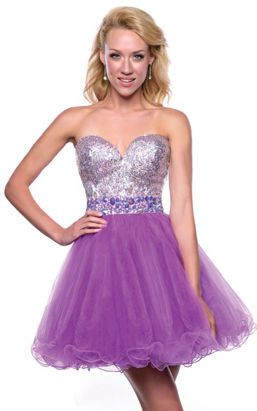 Sweetheart A-Line Tulle Mini Homecoming Dress With Sequined Bodice