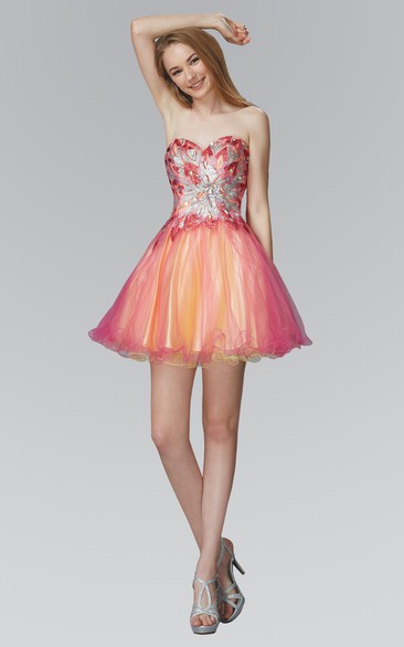 Muti-Color A-Line Mini Sweetheart Sleeveless Backless Dress With Sequins And Beading