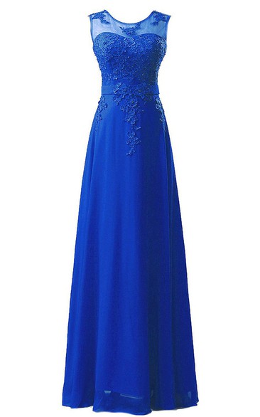 Amazing Sleeveless Chiffon Long Dress With Lace Applique