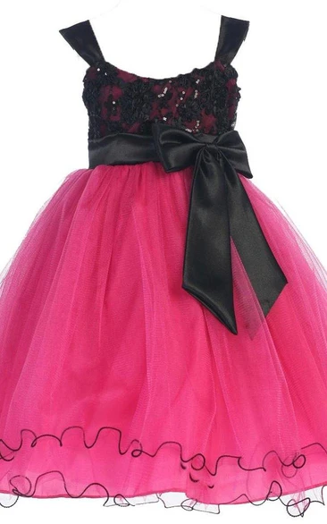 Sleeveless A-line Organza Dress With Straps and Bow