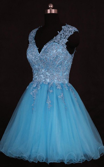 Short V-neck Organza Dress With Sequins