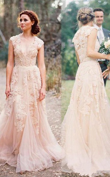 High Quality V-neck Sleeveless Floor-length Wedding Dress with Lace