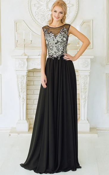 Empire Floor-Length Sweep Bateau Sleeveless Empire Chiffon Appliques Dress