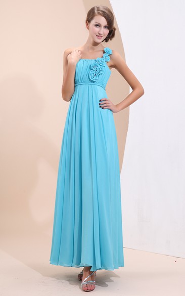 Simple Ankle-Length Chiffon Dress With Floral Strap