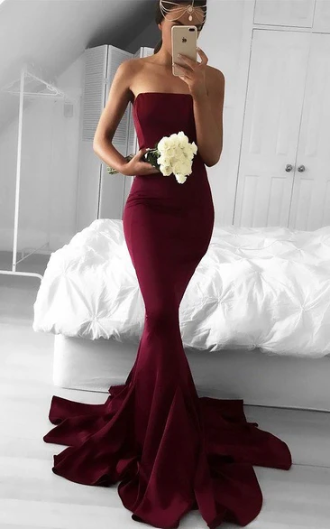 Mermaid Trumpet Satin Strapless Sleeveless Zipper Dress