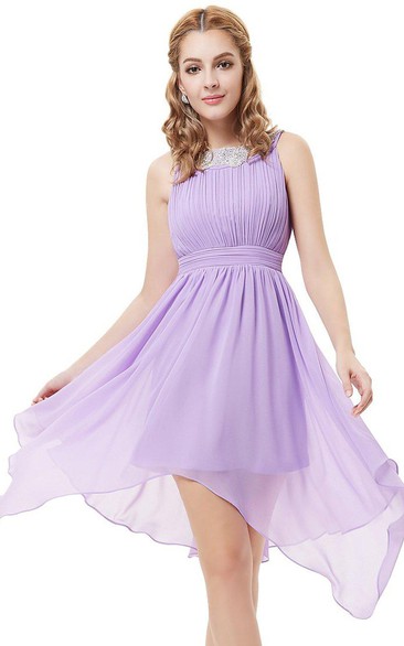 Sleeveless A-line Asymmetrical Dress With Pleats