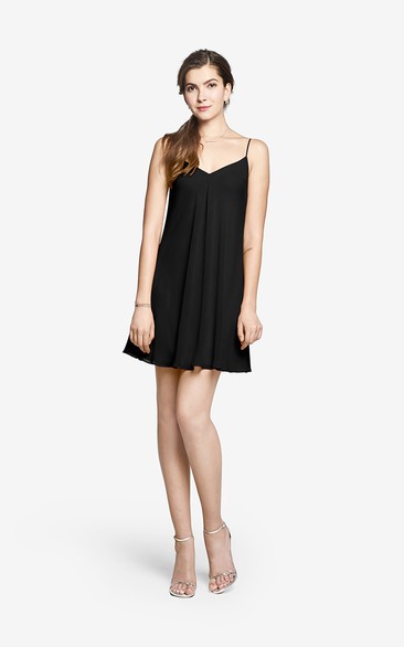 Back-to-basic Spaghetti Strap Mini Chiffon Dress With Ruching