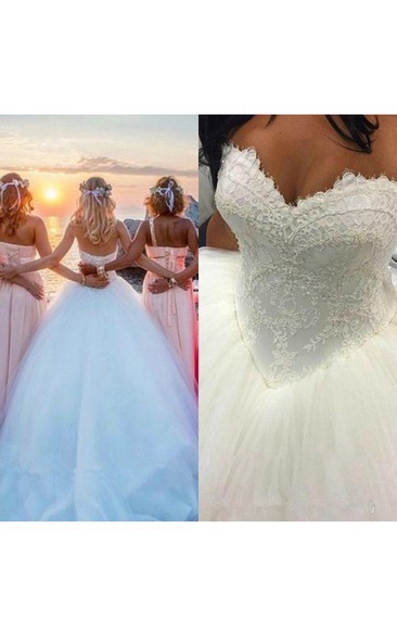 Country Vintage Sweetheart Backless Lace Tulle Princess Wedding Ball Gowns