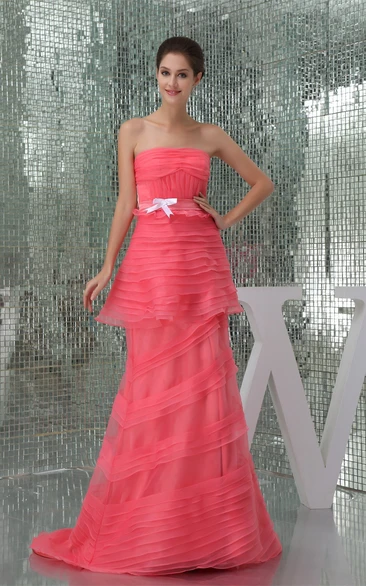 Sleeveless Maxi Sheath Sweep Train and Dress With Ruching