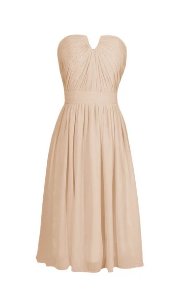 Strapless Short Chiffon Dress With Notched Neckline