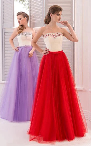 A-Line Floor-Length Sweetheart Sleeveless Tulle Drapping Pleats Zipper Dress