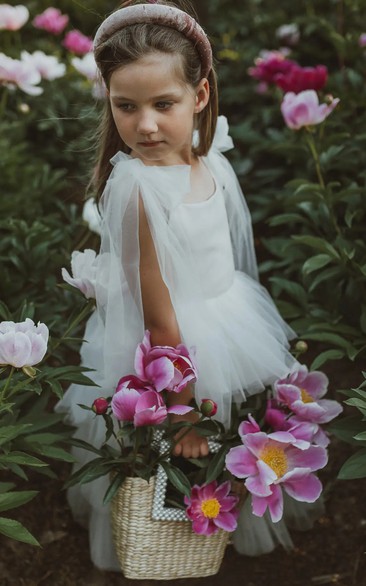 Simple A Line Chiffon Bateau Neckline Knee-length Flowergirl Dress with Bow